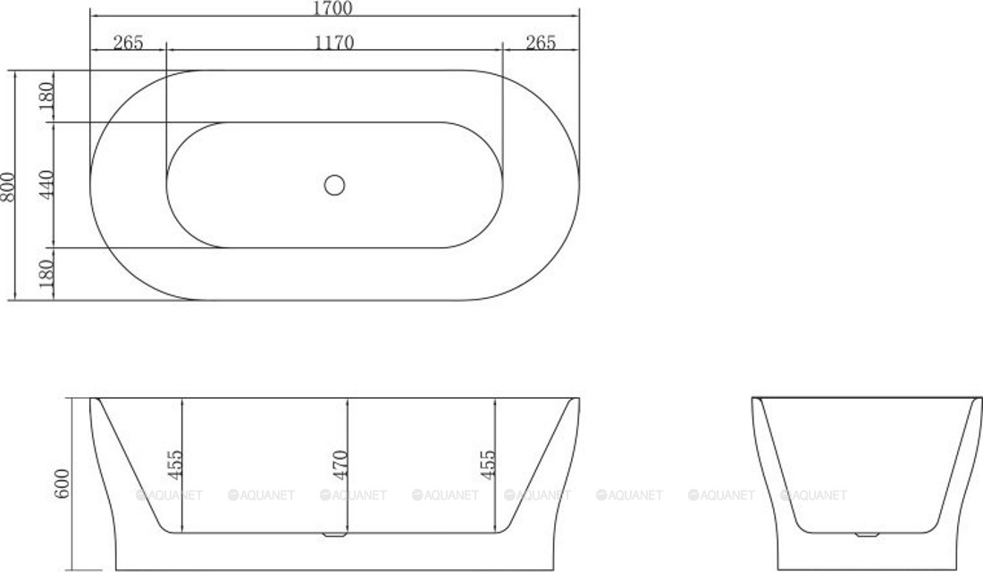 Акриловая ванна BelBagno 170х80 BB405-1700-800